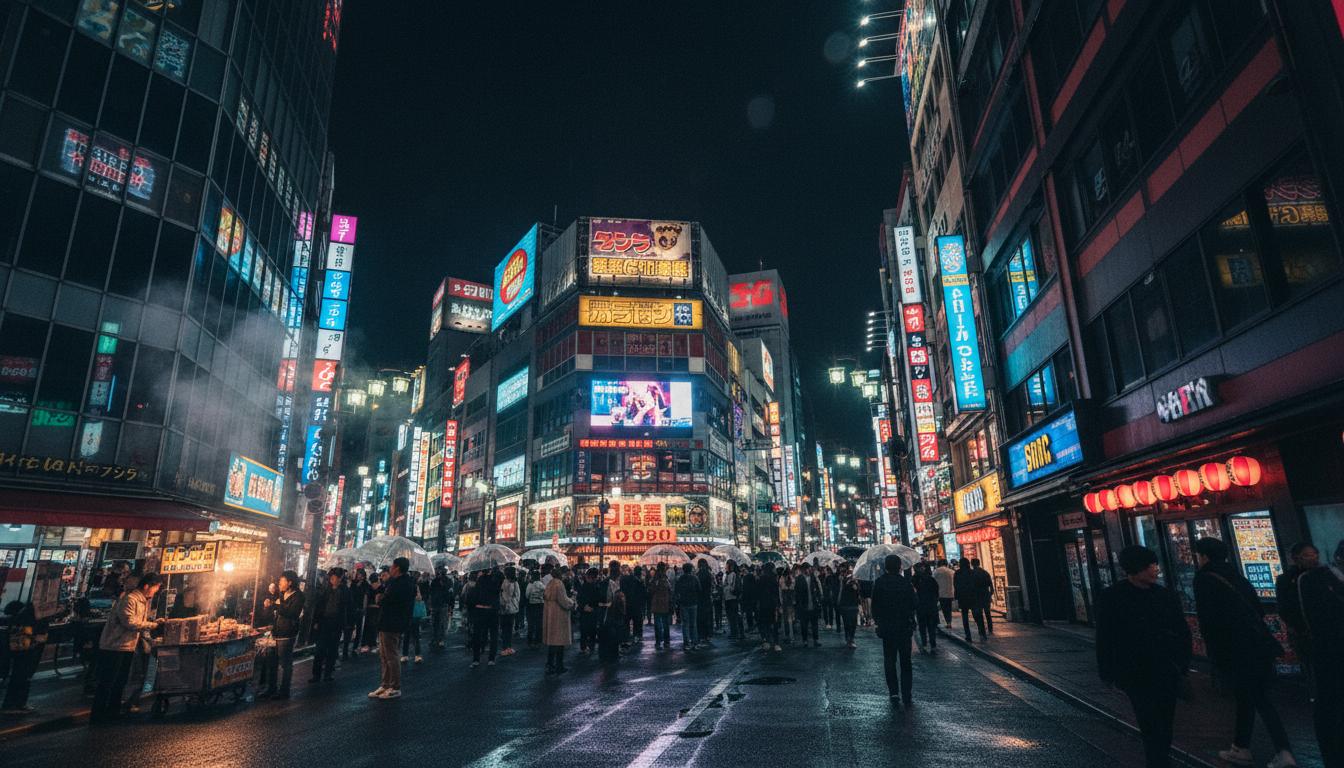Kabukicho district in Shinjuku Tokyo at night with massive neon signs and crowds