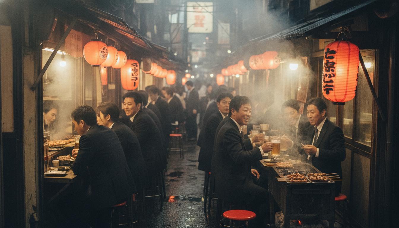 Omoide Yokocho narrow alley in Shinjuku with yakitori grills and red lanterns